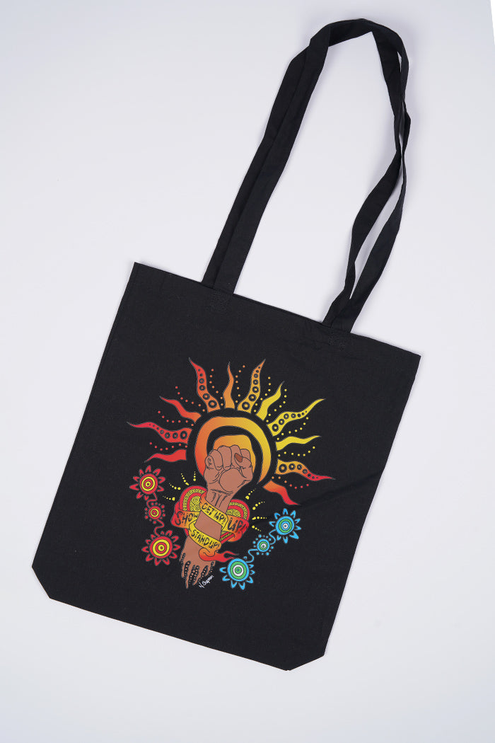 Empower Long Handle Black Cotton Tote Bag