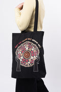 Rise Together Long Handle Black Cotton Tote Bag