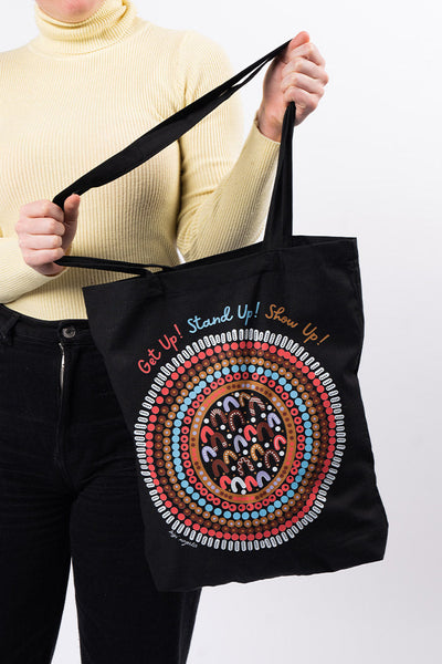 The Time Is Now Long Handle Black Cotton Tote Bag