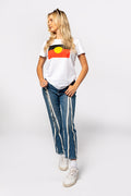 "Raise the Flag" Aboriginal Flag (Large) White Cotton Crew Neck Womens T-Shirt