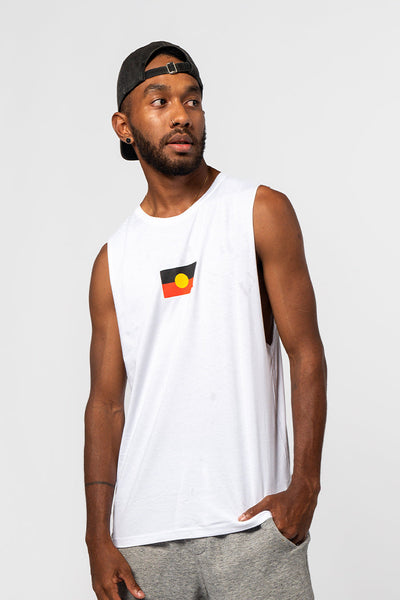 "Raise the Flag" Aboriginal Flag (Small) White Cotton Men's Muscle Tank Top