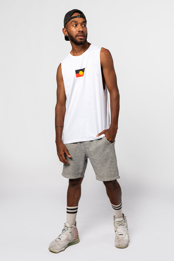 "Raise the Flag" Aboriginal Flag (Small) White Cotton Men's Muscle Tank Top