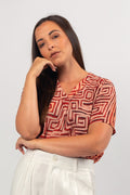 Aboriginal Art Clothing-Fringe-Rush V Neck Women's Short Sleeve Blouse-Yarn Marketplace