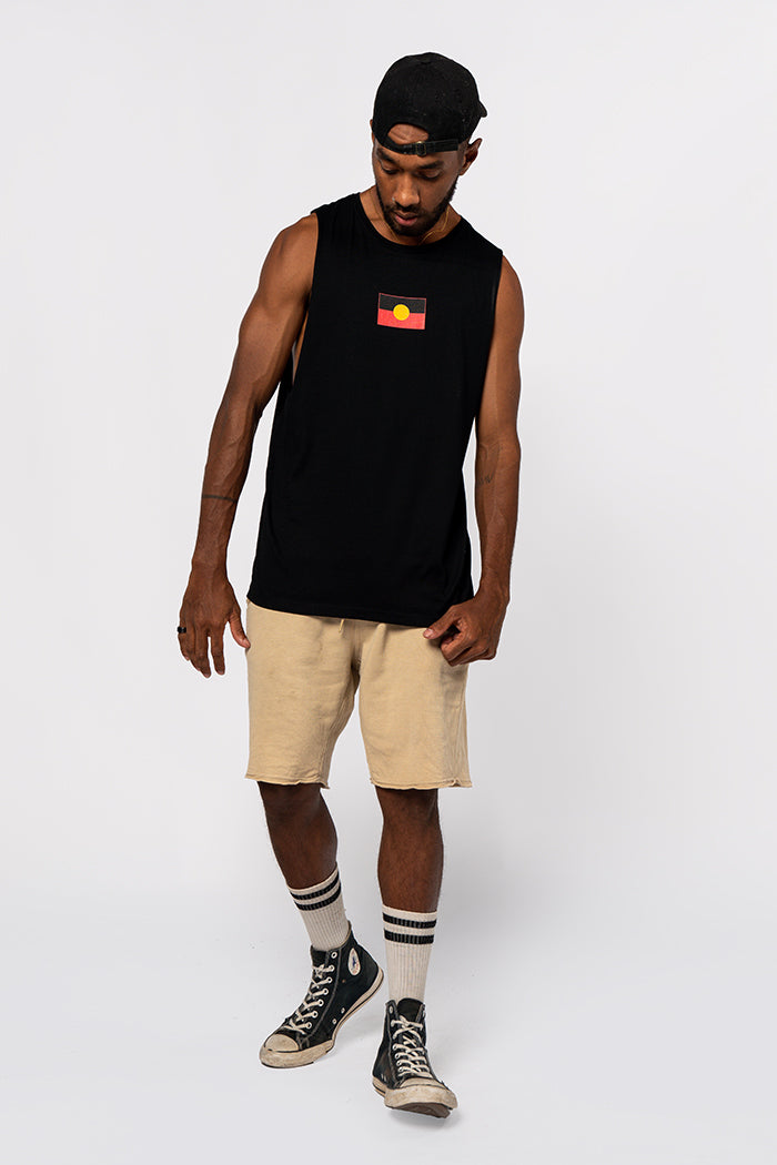 "Raise the Flag" Aboriginal Flag (Small) Black Cotton Men's Muscle Tank Top