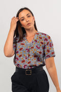 Aboriginal Art Clothing-Karnta V Neck Women's Short Sleeve Blouse-Yarn Marketplace