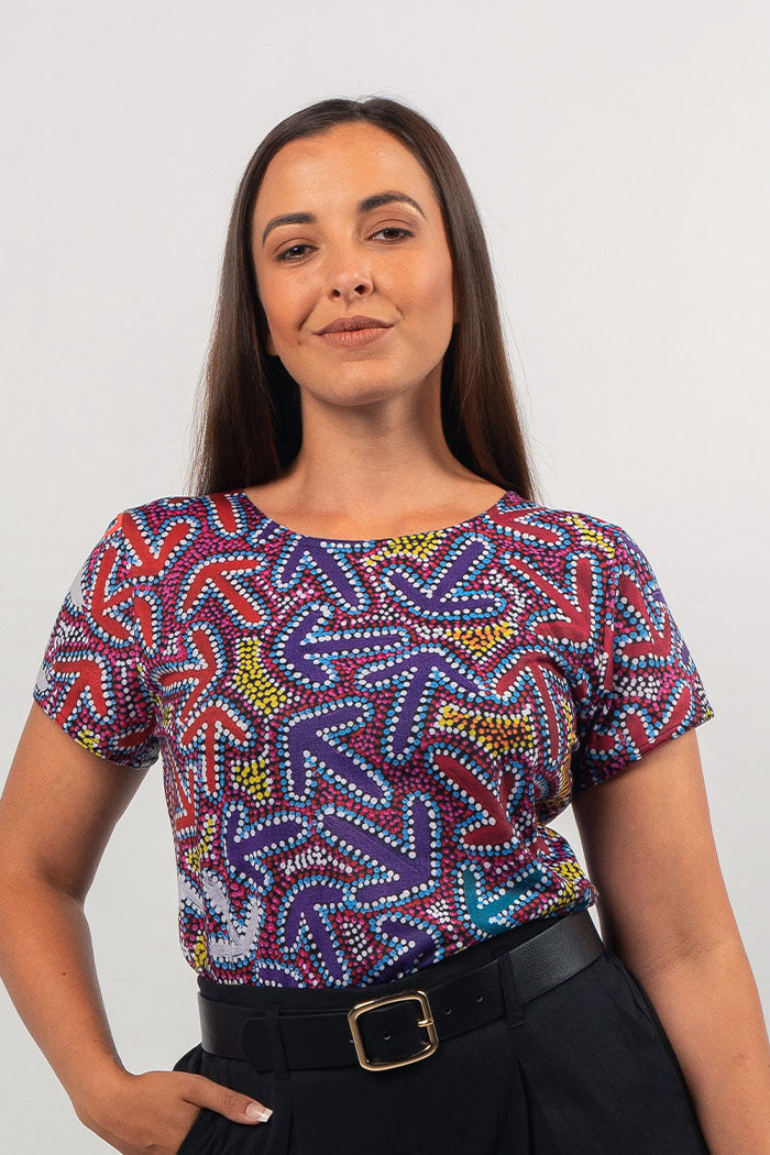 Aboriginal Art Clothing-Yankirri Waldilyka Women's Fashion Top-Yarn Marketplace