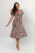 Aboriginal Art Clothing-Karnta Women's Ruched Waist Midi Dress-Yarn Marketplace