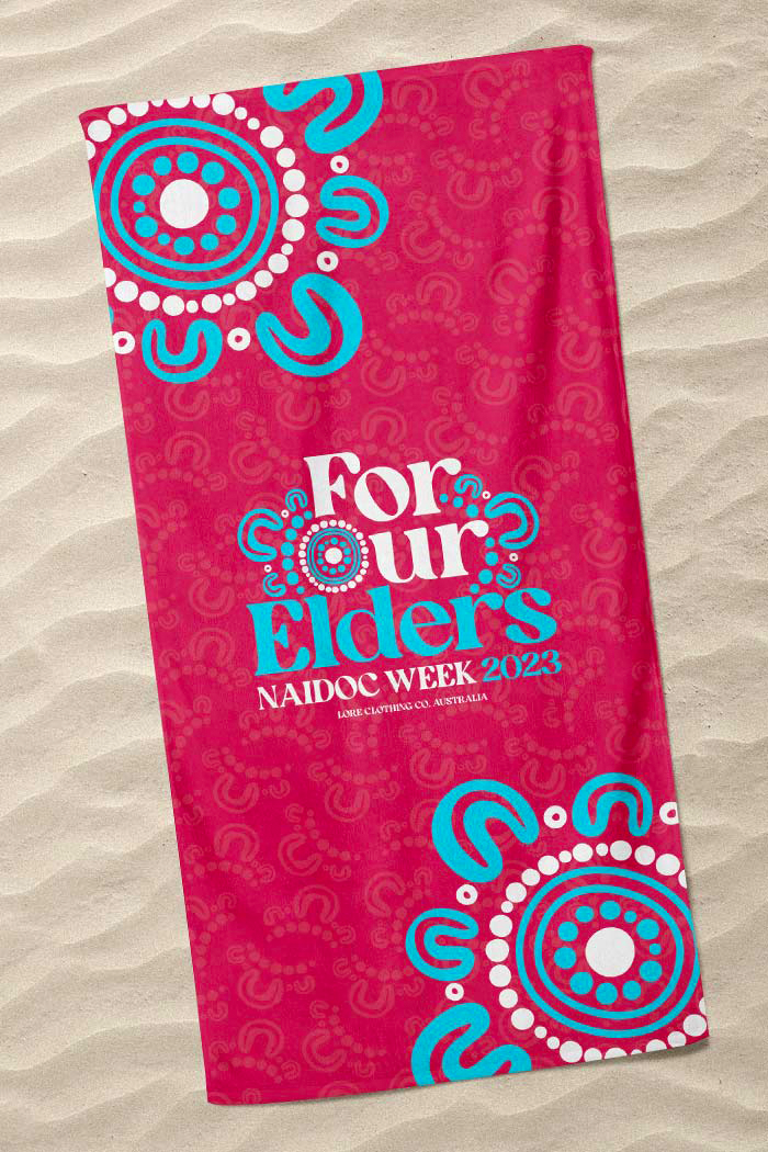 "For Our Elders" (Blue & Pink) NAIDOC WEEK 2023 Beach Towel