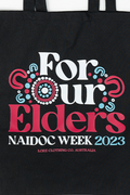"For Our Elders" (Blue & Pink) NAIDOC WEEK 2023 Black Cotton Tote Bag