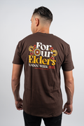 "For Our Elders" NAIDOC 23 Pocket Print (Red & Yellow) Chocolate Cotton Crew Neck Unisex T-Shirt