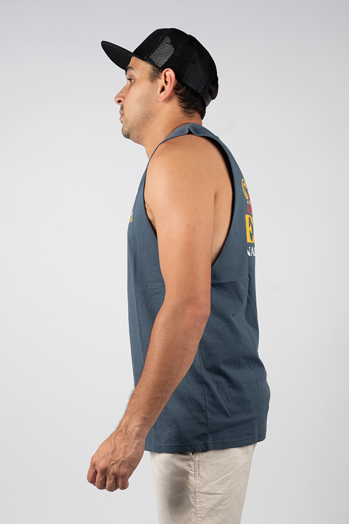 "For Our Elders" NAIDOC 23 Pocket Print (Red & Yellow) Petrol Blue Cotton Men's Muscle Tank Top