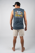 "For Our Elders" NAIDOC 23 Pocket Print (Red & Yellow) Petrol Blue Cotton Men's Muscle Tank Top