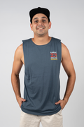 "For Our Elders" NAIDOC 23 Pocket Print (Red & Yellow) Petrol Blue Cotton Men's Muscle Tank Top