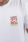 "For Our Elders" NAIDOC 23 Pocket Print (Red & Yellow) White Cotton Crew Neck Unisex T-Shirt