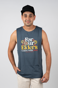 "For Our Elders" (Red & Yellow) NAIDOC WEEK 2023 Petrol Blue Cotton Men's Muscle Tank Top