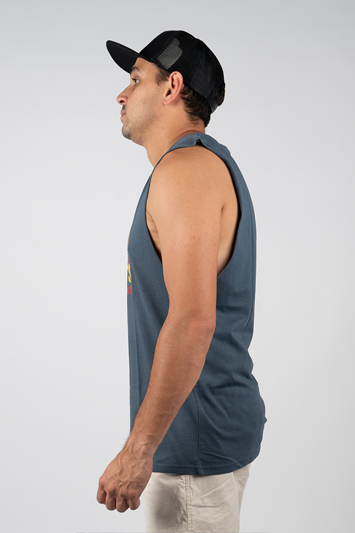 "For Our Elders" (Red & Yellow) NAIDOC WEEK 2023 Petrol Blue Cotton Men's Muscle Tank Top