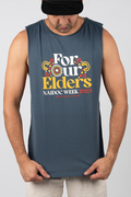 "For Our Elders" (Red & Yellow) NAIDOC WEEK 2023 Petrol Blue Cotton Men's Muscle Tank Top