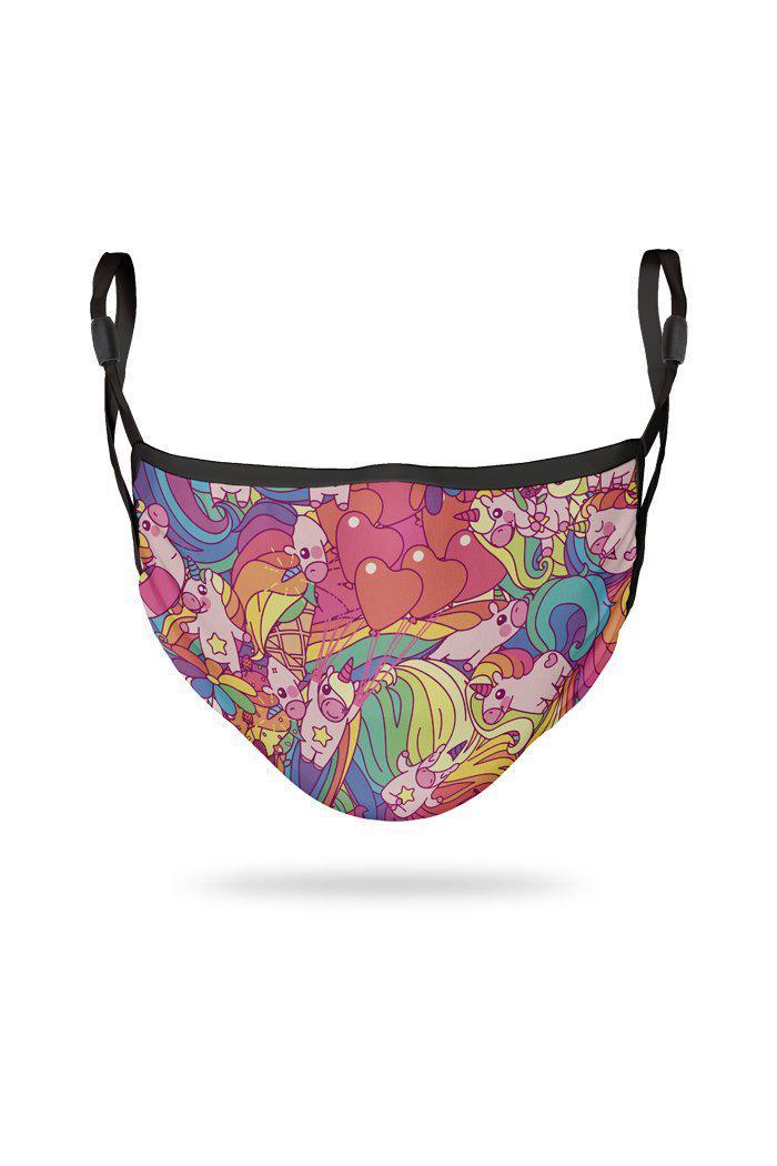 Aboriginal Art aUSTRALIA-Rainbow Unicorns Kids Adjustable 3 layer Reusable Face Mask (including 2 Filters)-Yarn Marketplace