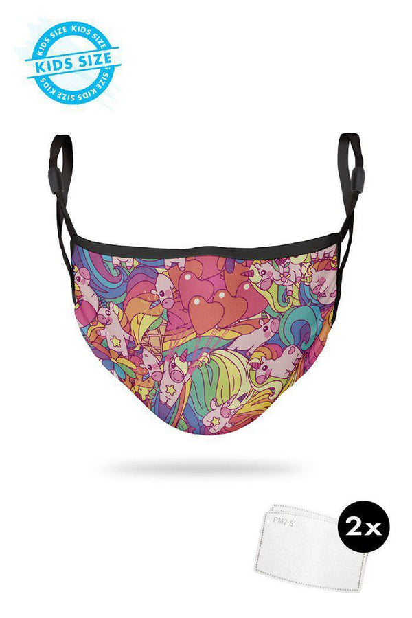 Aboriginal Art aUSTRALIA-Rainbow Unicorns Kids Adjustable 3 layer Reusable Face Mask (including 2 Filters)-Yarn Marketplace