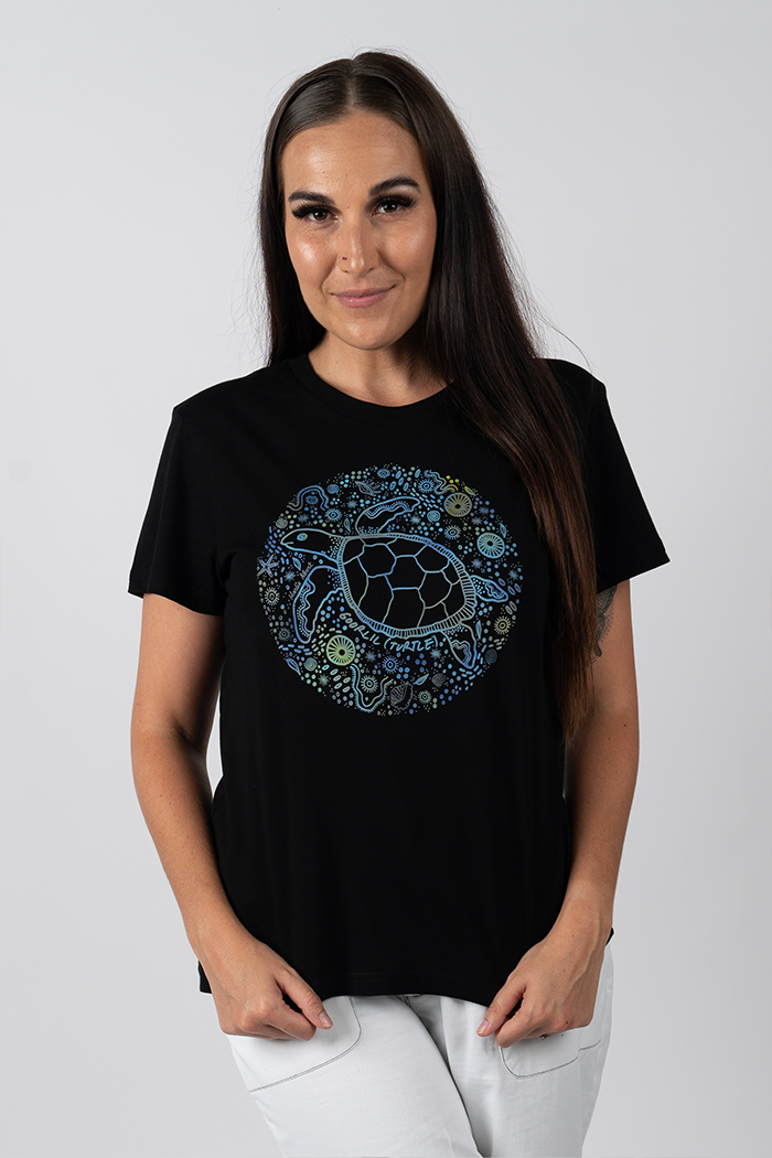 Goorlil (Turtle) Black Cotton Crew Neck Women's T-Shirt