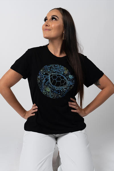 Goorlil (Turtle) Black Cotton Crew Neck Women's T-Shirt