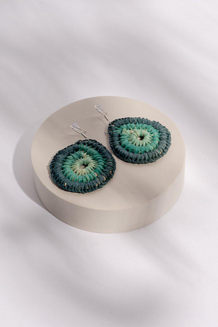 Aboriginal Art Jewellery Australia-Handmade Green Woven Earrings Medium-Yarn Marketplace