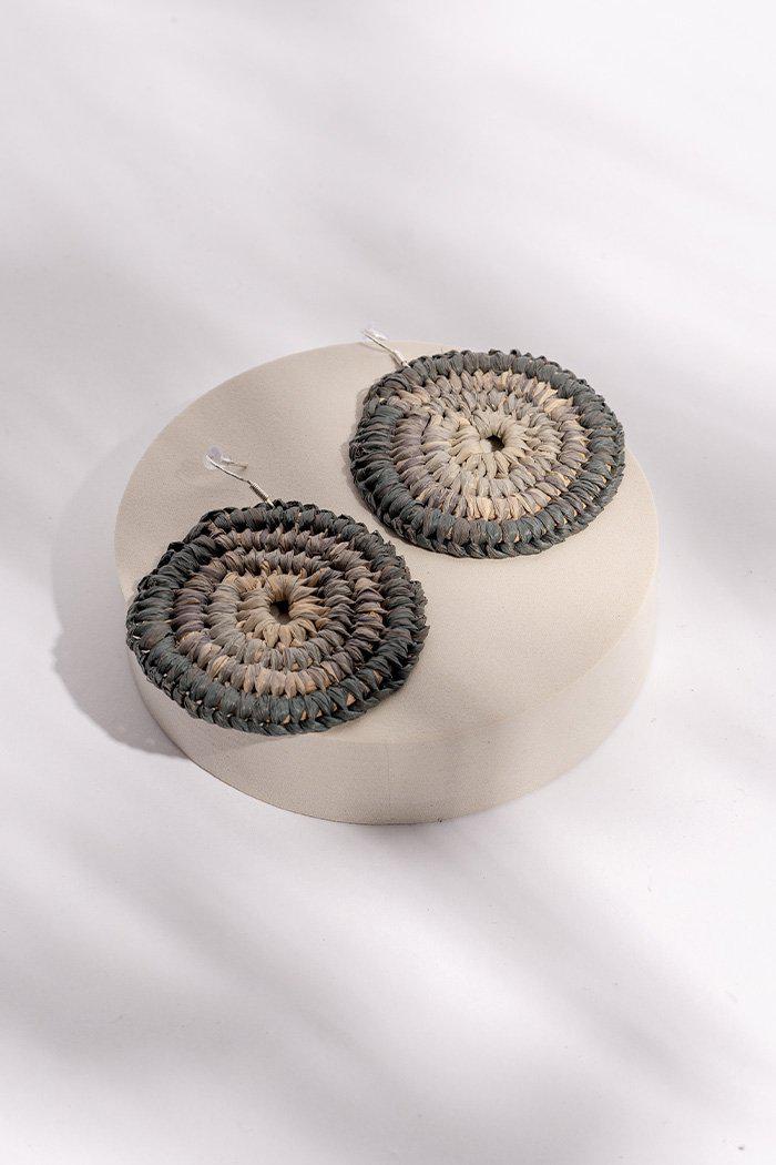 Aboriginal Art Jewellery Australia-Handmade Grey Woven Earrings Large-Yarn Marketplace