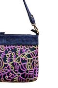 Hudson Embroidered Handbag Leather (Blue) - 30 x 24cm-Bags-Yarn Marketplace