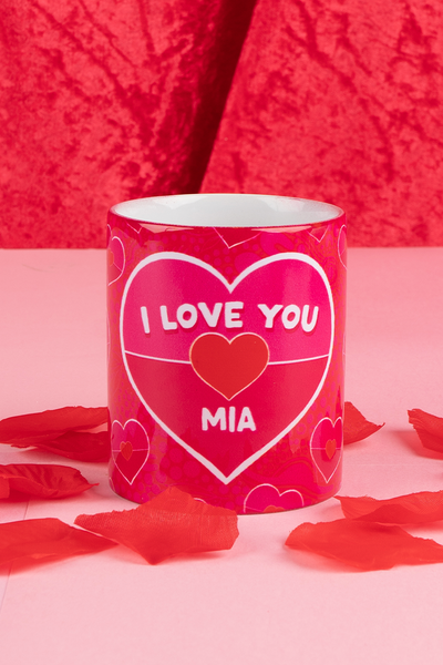 "I Love You" (Pink) Personalised Ceramic Coffee Mug