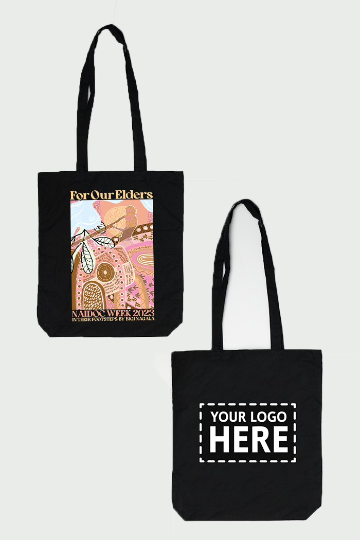 (Custom) In Their Footsteps NAIDOC WEEK 2023 Black Cotton Tote Bag