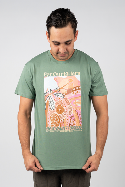 In Their Footsteps NAIDOC WEEK 2023 Sage Cotton Crew Neck Unisex T-Shirt