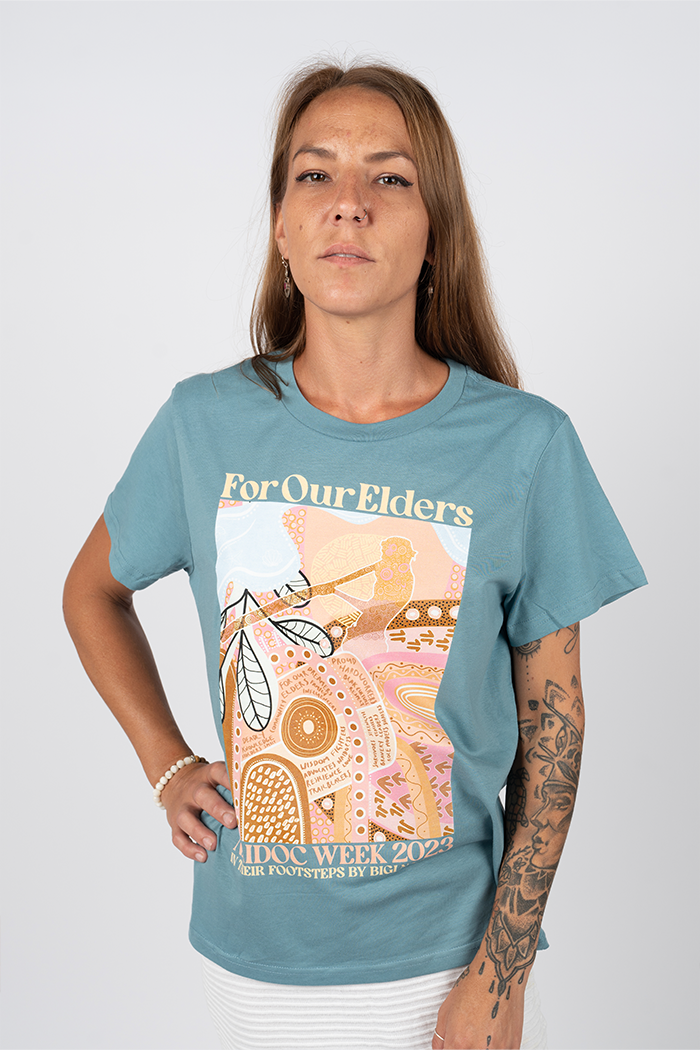 In Their Footsteps NAIDOC WEEK 2023 Slate Blue Cotton Crew Neck Women's T-Shirt