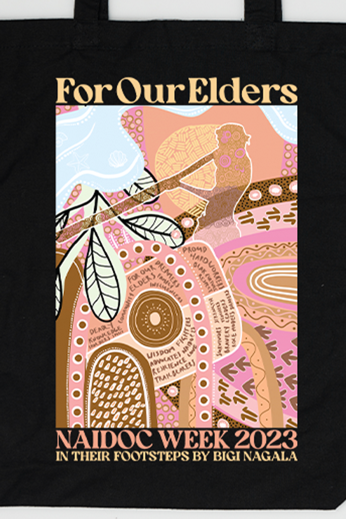 In Their Footsteps NAIDOC WEEK 2023 Black Cotton Tote Bag