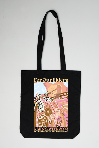 In Their Footsteps NAIDOC WEEK 2023 Black Cotton Tote Bag