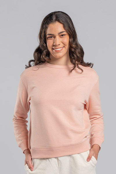 Aboriginal Art Clothing-Basic Pale Pink Cotton Crew Neck Women's Jumper-Yarn Marketplace