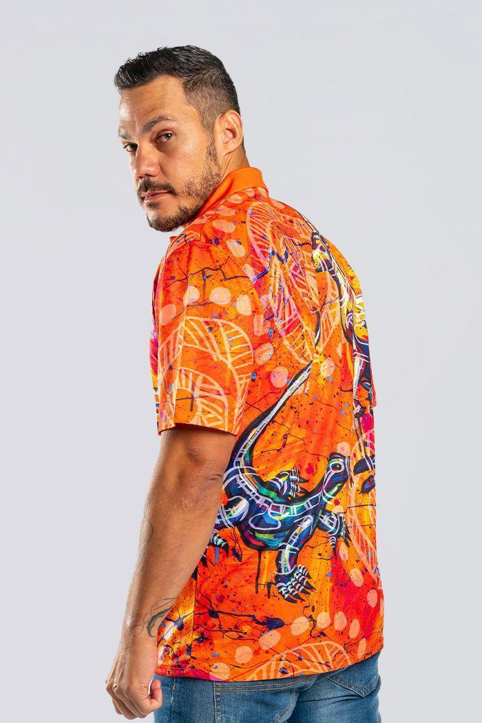 Aboriginal Art Clothing-Kangaroo & Goanna Dreaming Adults Unisex Polo-Yarn Marketplace