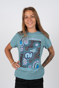 Koorrookee 'Grandmother' NAIDOC WEEK 2023 Slate Blue Cotton Crew Neck Women's T-Shirt
