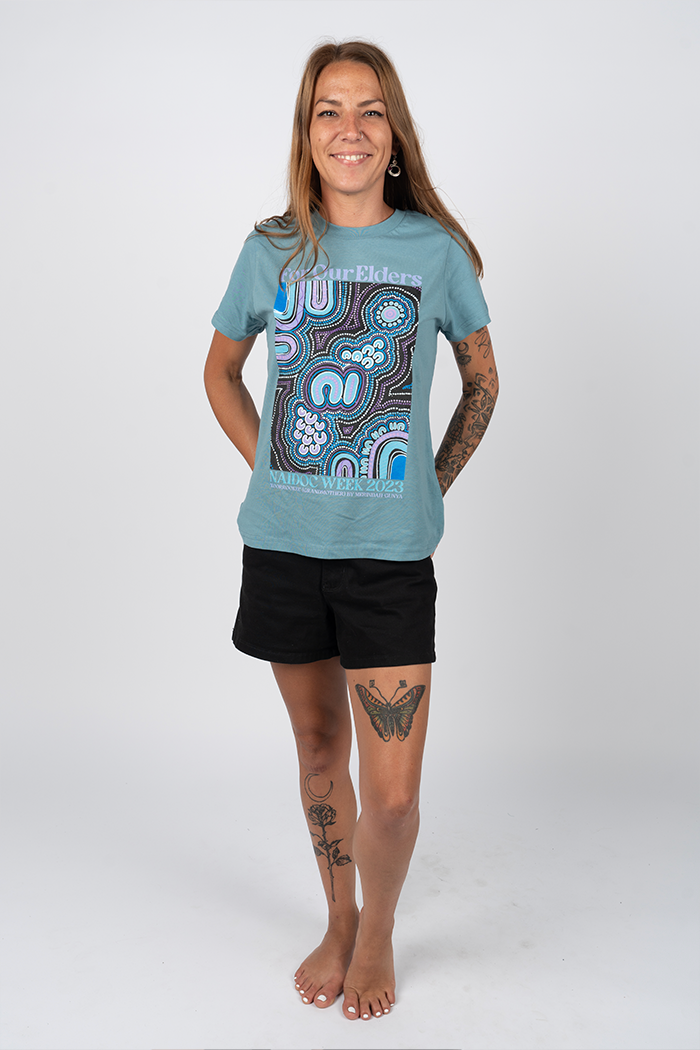 Koorrookee 'Grandmother' NAIDOC WEEK 2023 Slate Blue Cotton Crew Neck Women's T-Shirt