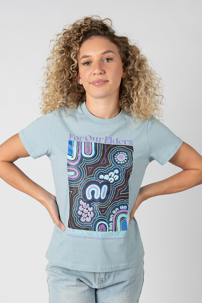 Koorrookee 'Grandmother' NAIDOC WEEK 2023 Pale Blue Cotton Crew Neck Women's T-Shirt