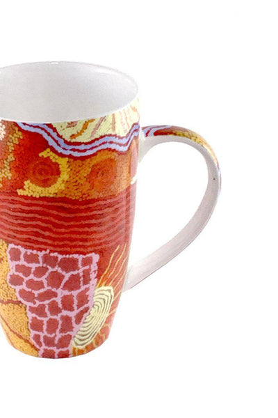 Aboriginal Art Kitchen Warehouse-Marks Bone China Mugs Orange 380ml/13oz-Yarn Marketplace