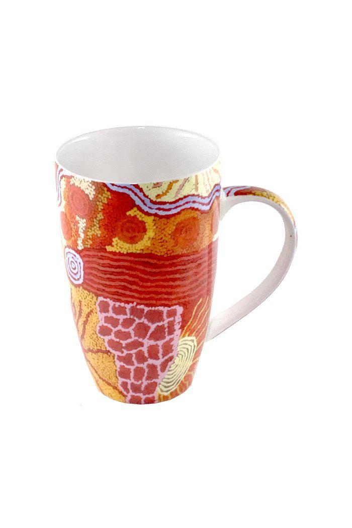 Aboriginal Art Kitchen Warehouse-Marks Bone China Mugs Orange 380ml/13oz-Yarn Marketplace