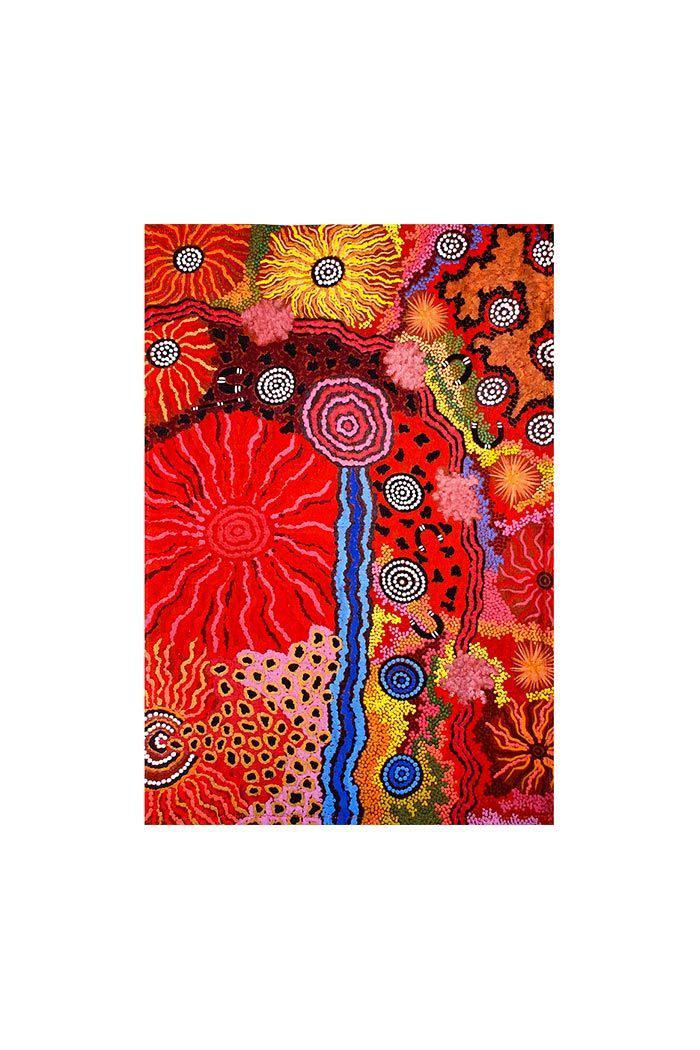 Aboriginal Art Kitchen Warehouse-Marks (Red & Yellow) Cotton Tea Towel-Yarn Marketplace