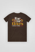 "For Our Elders" NAIDOC 23 Pocket Print (Red & Yellow) Chocolate Cotton Crew Neck Unisex T-Shirt