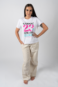 NAIDOC 23 (Blue & Pink) White Cotton Crew Neck Women's T-Shirt