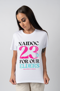 NAIDOC 23 (Blue & Pink) White Cotton Crew Neck Women's T-Shirt