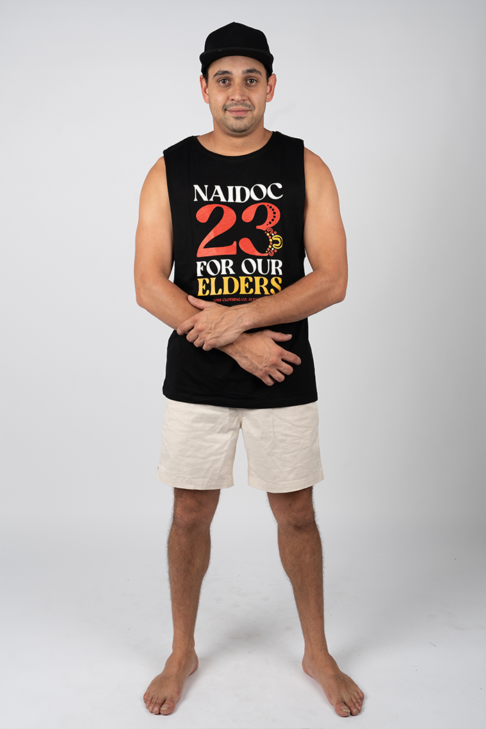 NAIDOC 23 (Red & Yellow) Black Cotton Men's Muscle Tank Top