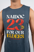 NAIDOC 23 (Red & Yellow) Petrol Blue Cotton Men's Muscle Tank Top