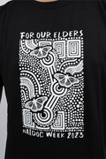 'Ngal-Gawu' Grandmother (Mother's Mum) (Monochrome Print) NAIDOC WEEK 2023 Black Cotton Crew Neck Unisex T-Shirt