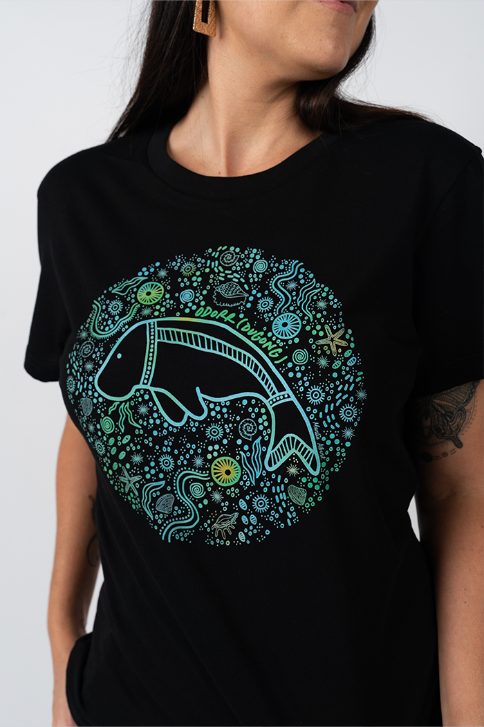 Odorr (Dugong) Black Cotton Crew Neck Women's T-Shirt