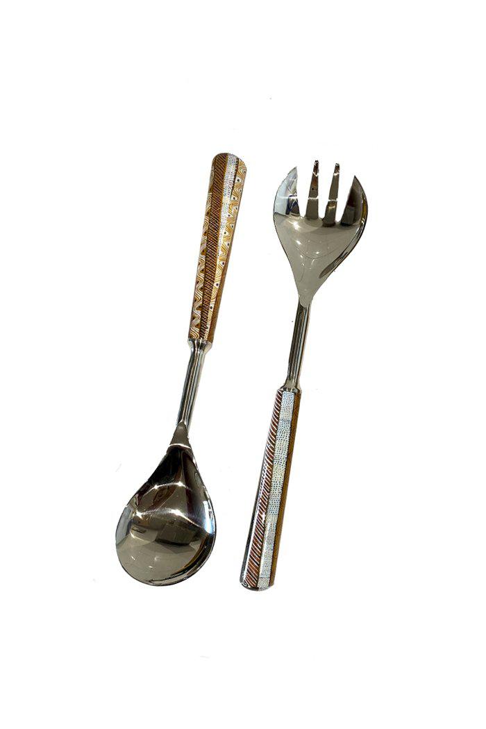 Aboriginal Art Kitchen Warehouse-Papajua Salad Server Set Steel - 280mm-Yarn Marketplace